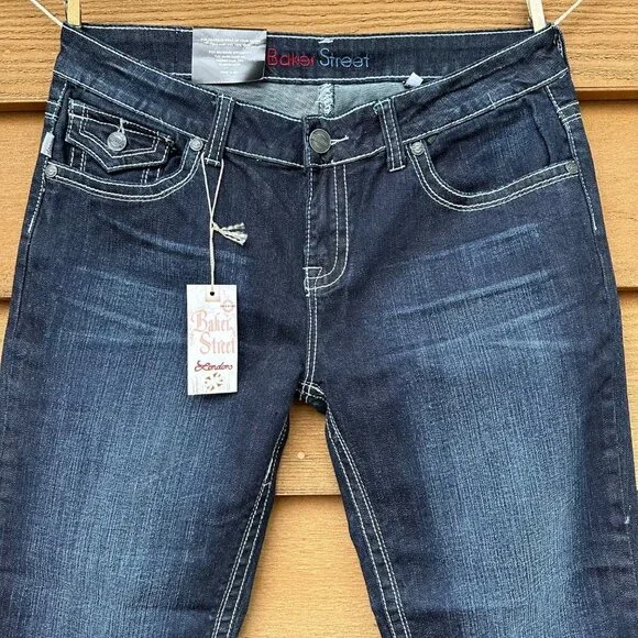 Baker Street Denim Dark Blue Heavy Stitch Crop Cuffed NWT Jeans Size 15 - Picture 2 of 13
